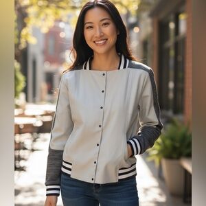 Baseball Jacket Women’s Cropped Leather Knit Bloke Core Elegant Aviu Size Large